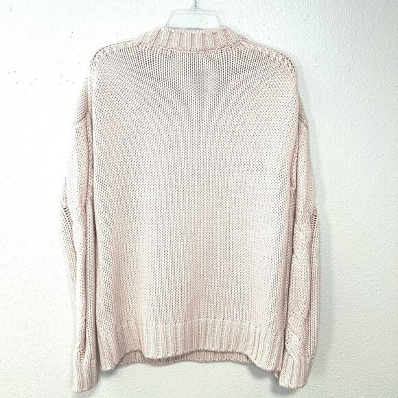 CRYUS Cable Knit Sweater Soft Pink Womens Size M Cabincore Beachy Oversized - Picture 4 of 10